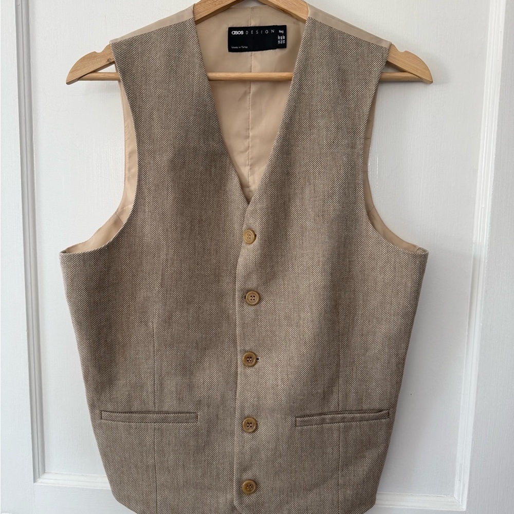 ASOS DESIGN skinny suit vest in light brown twill NEW Men’s Size 38